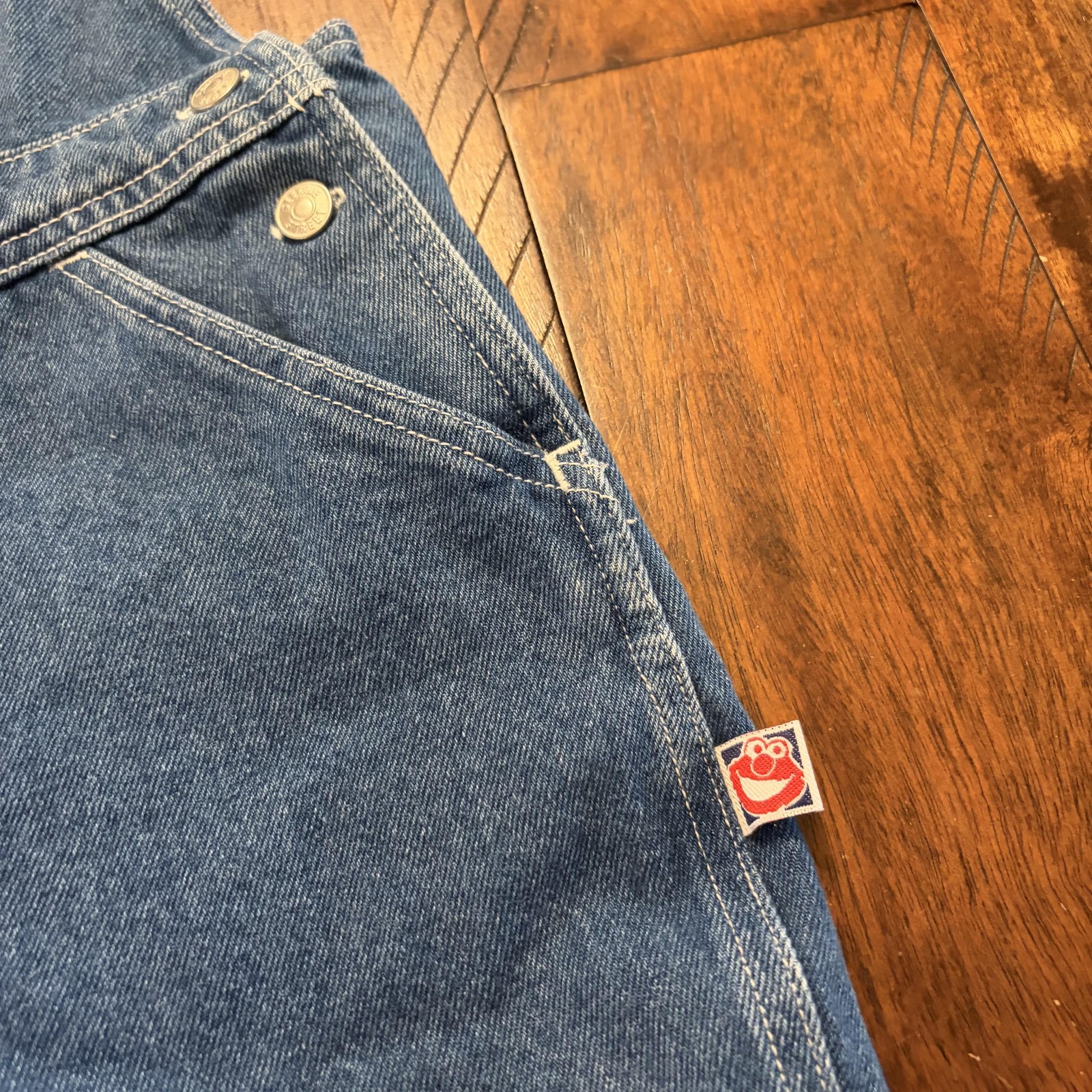Sesame Street Shortall Kids 4T Blue Denim Big Bird Elmo Overalls Jeans