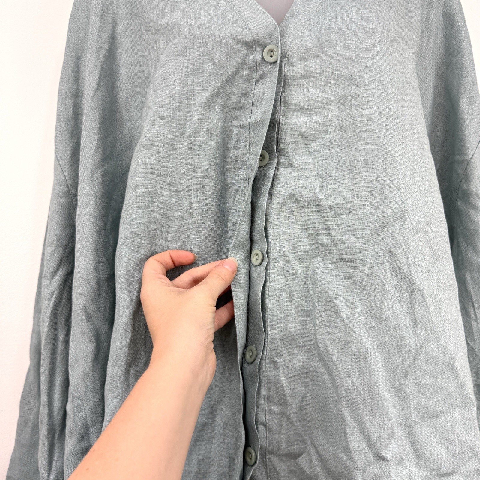 Simpson Handmade Custom Linen Top Women OS Blue NWT Lagenlook Lagom Button Up