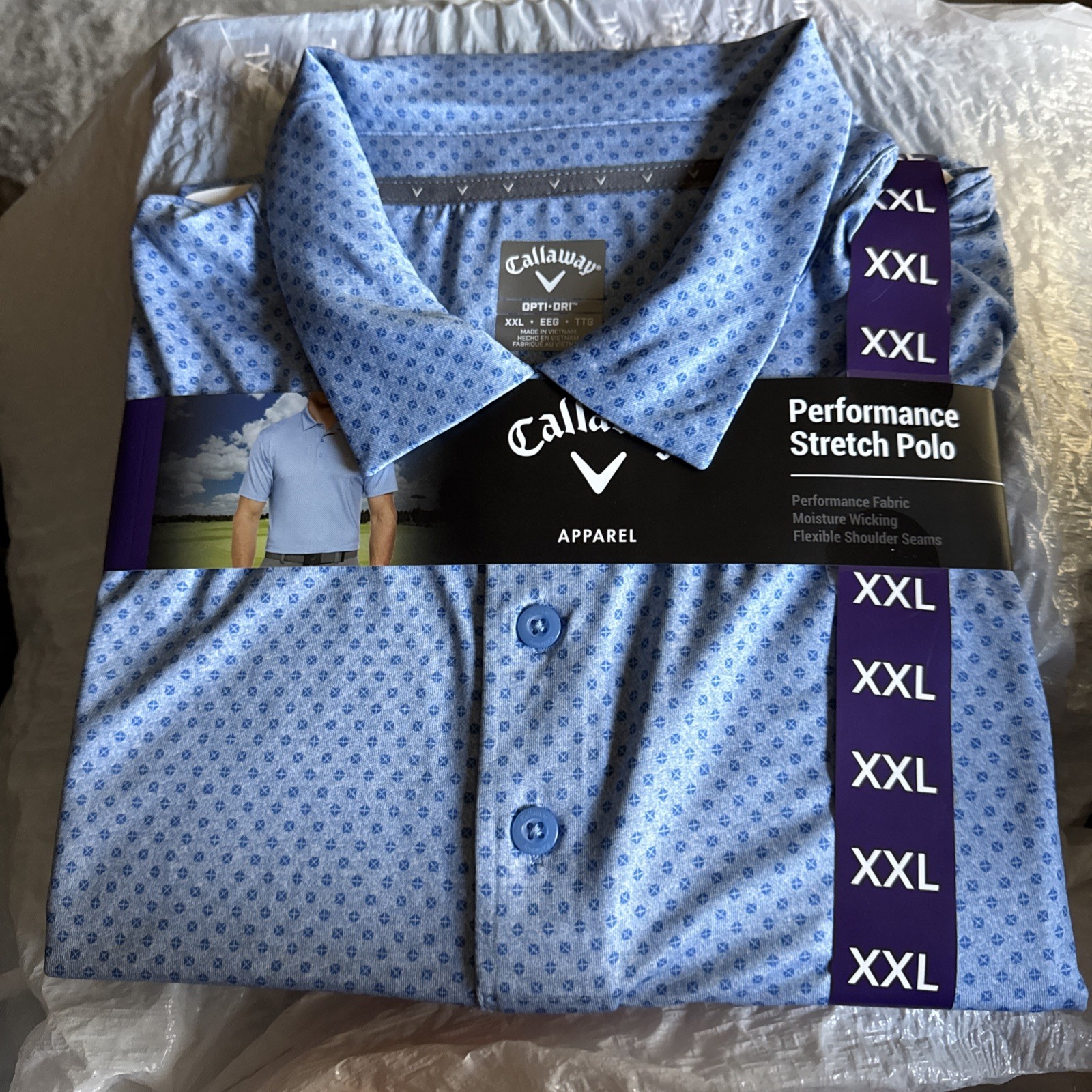 Callaway Moisture Wicking Performance Short Sleeve Golf Polo Lt Blue Size XXL