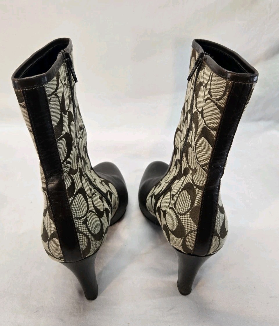 COACH Women’s 10B Brown Leather Coach CC Logo Monogram Low Calf Boots