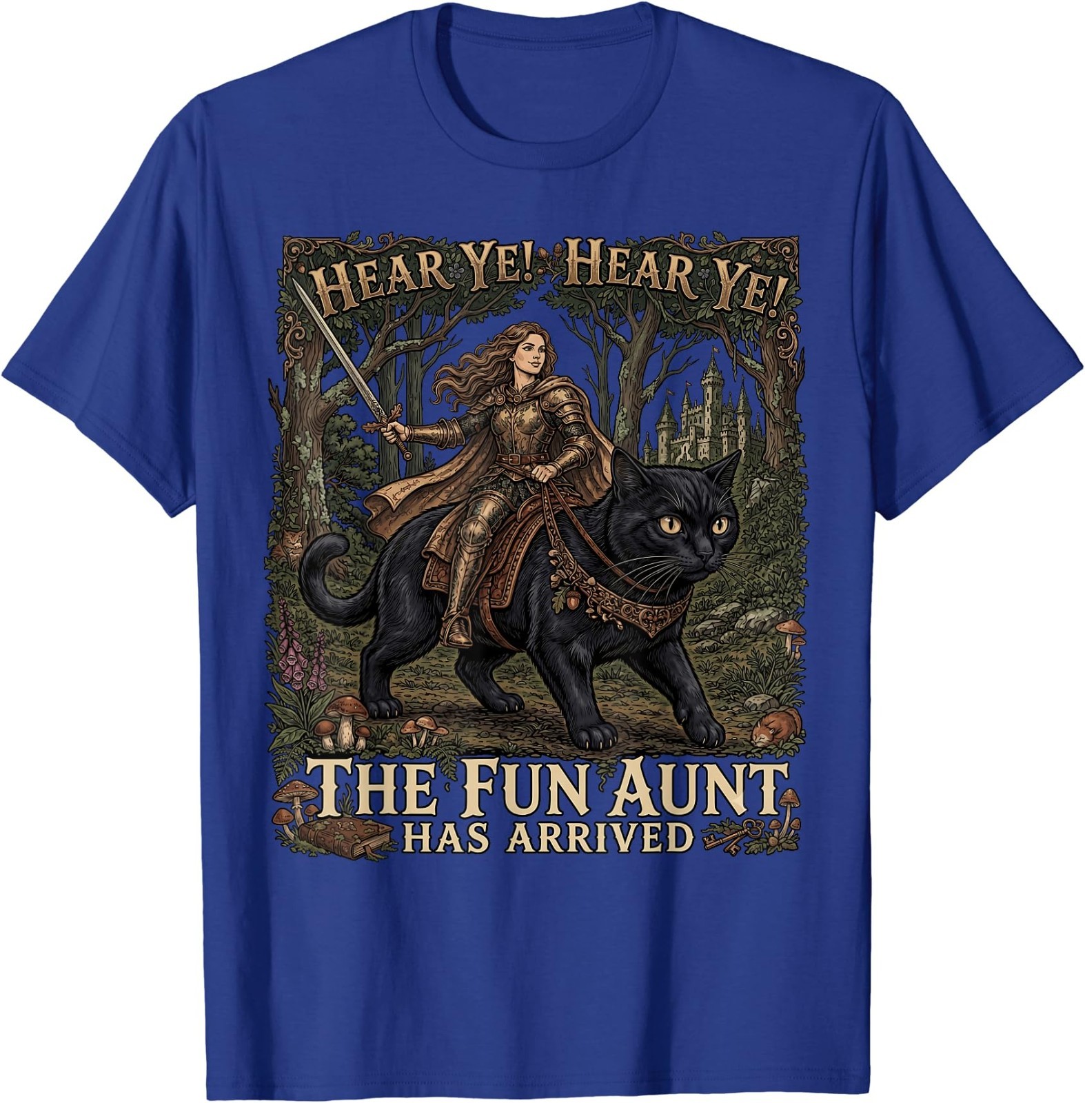 Funny Hear Ye Hear Ye The Fun Aunt Has Arrived Knight Cat T-Shirt