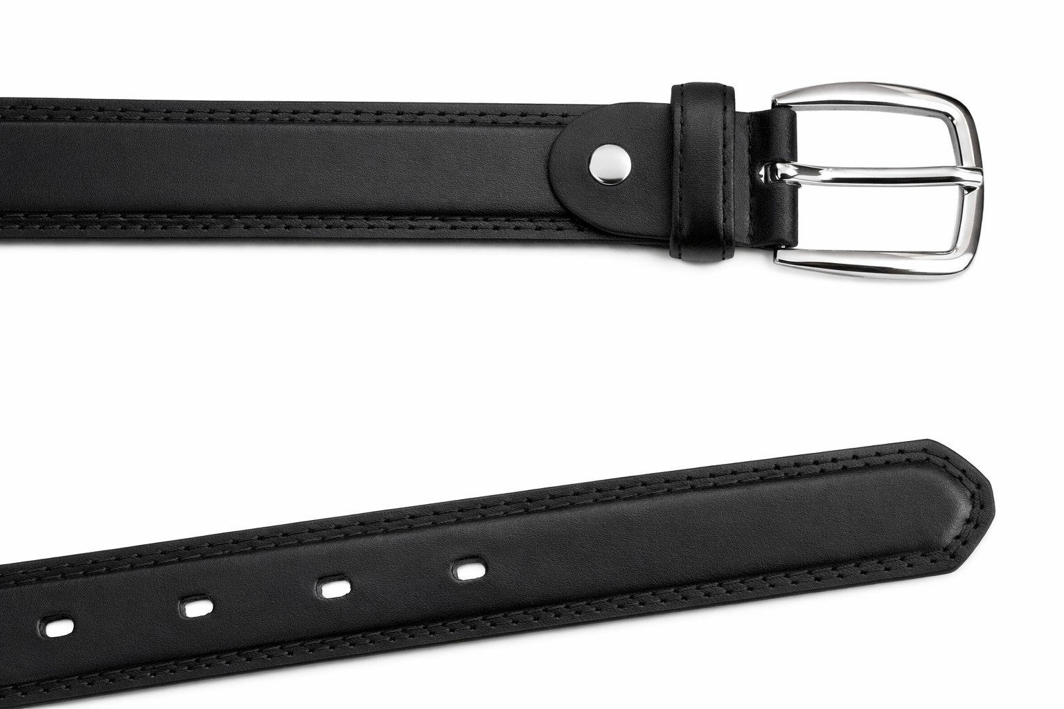 Men’s Leather Casual Dress Plain Black Belt Silver Buckle Sizes S / M / L / XL