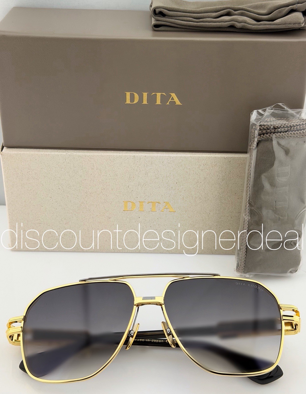 DITA Kudru Aviator Sunglasses Gold Titanium Grey Gradient 61mm DTS436-A-01 NEW