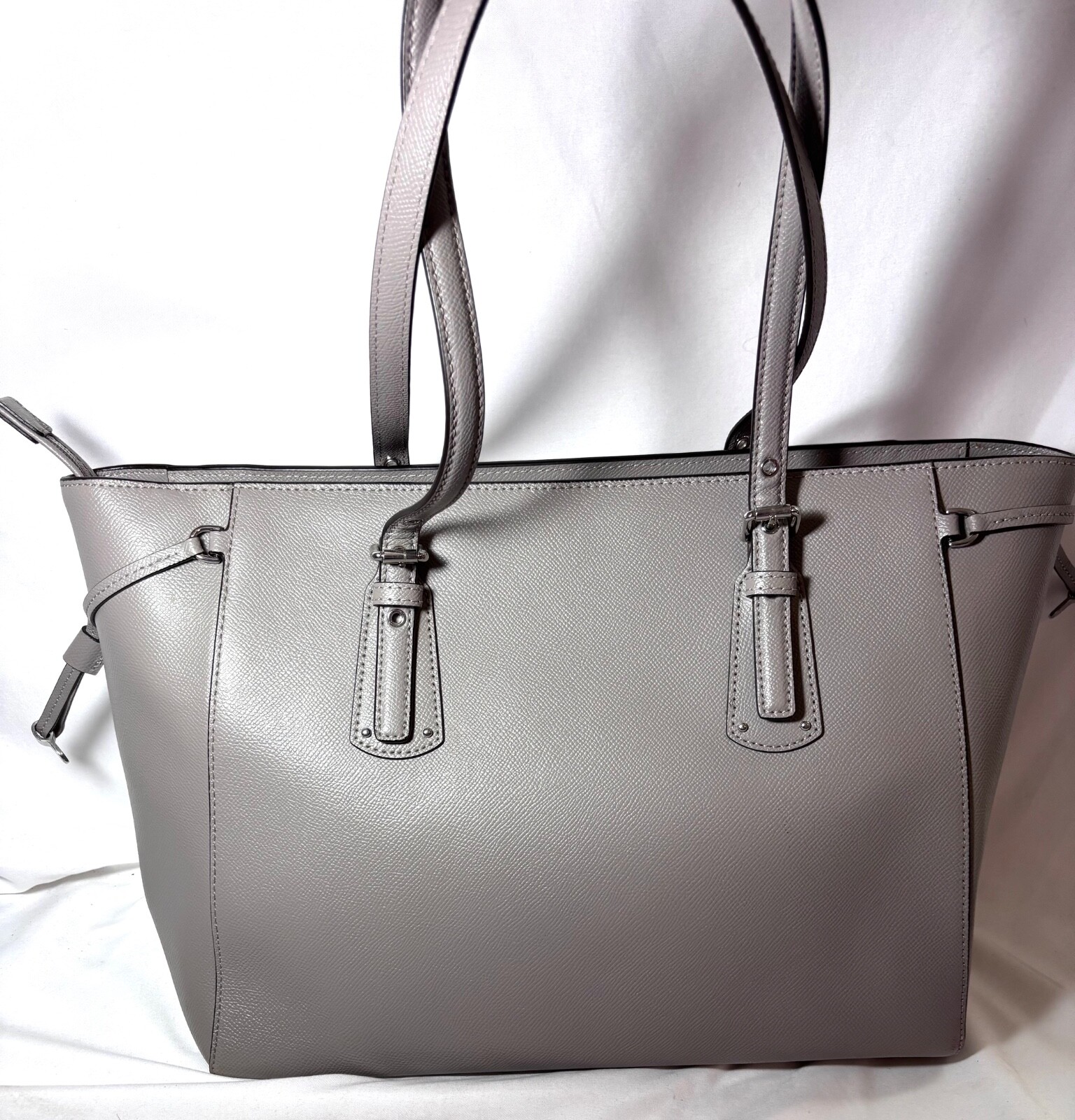MICHAEL KORS LARGE XL DRAWSTRING ZIP TOTE LAPTOP MK GRAY LEATHE TRAVEL