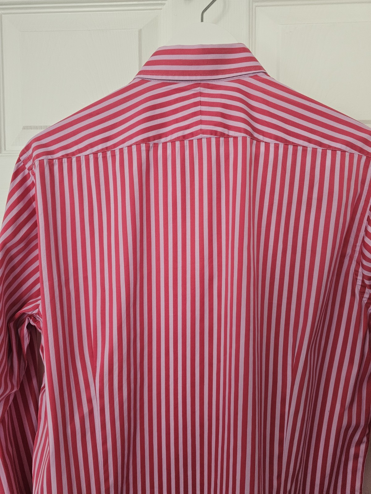 Simon Carter Stripe Shirt Size 16.5″ Slim Fit Luxurious Fabric Cotton Pink Lilac