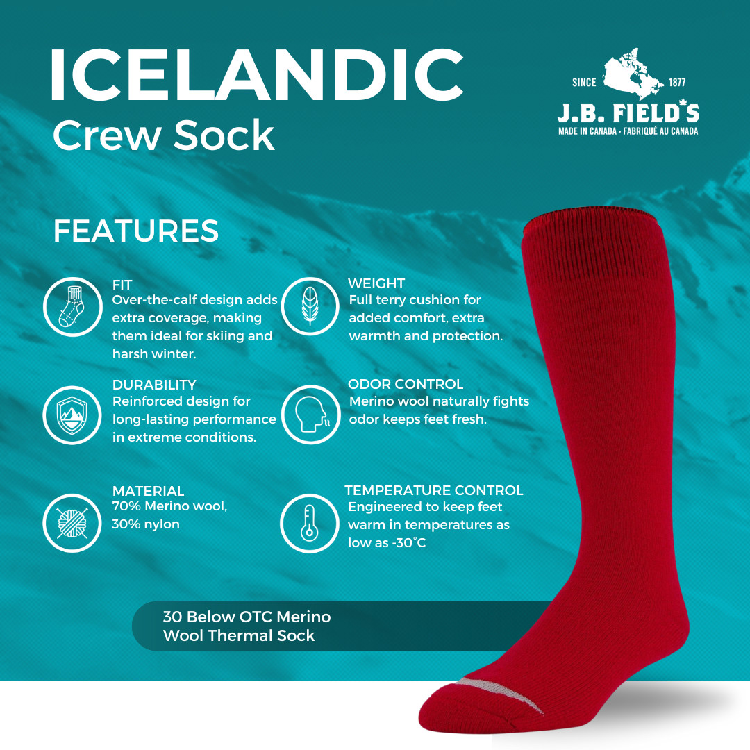 J.B. FIELD S ICELANDIC 30 BELOW OVER-THE-CALF MERINO WOOL THERMAL SOCK (USA)