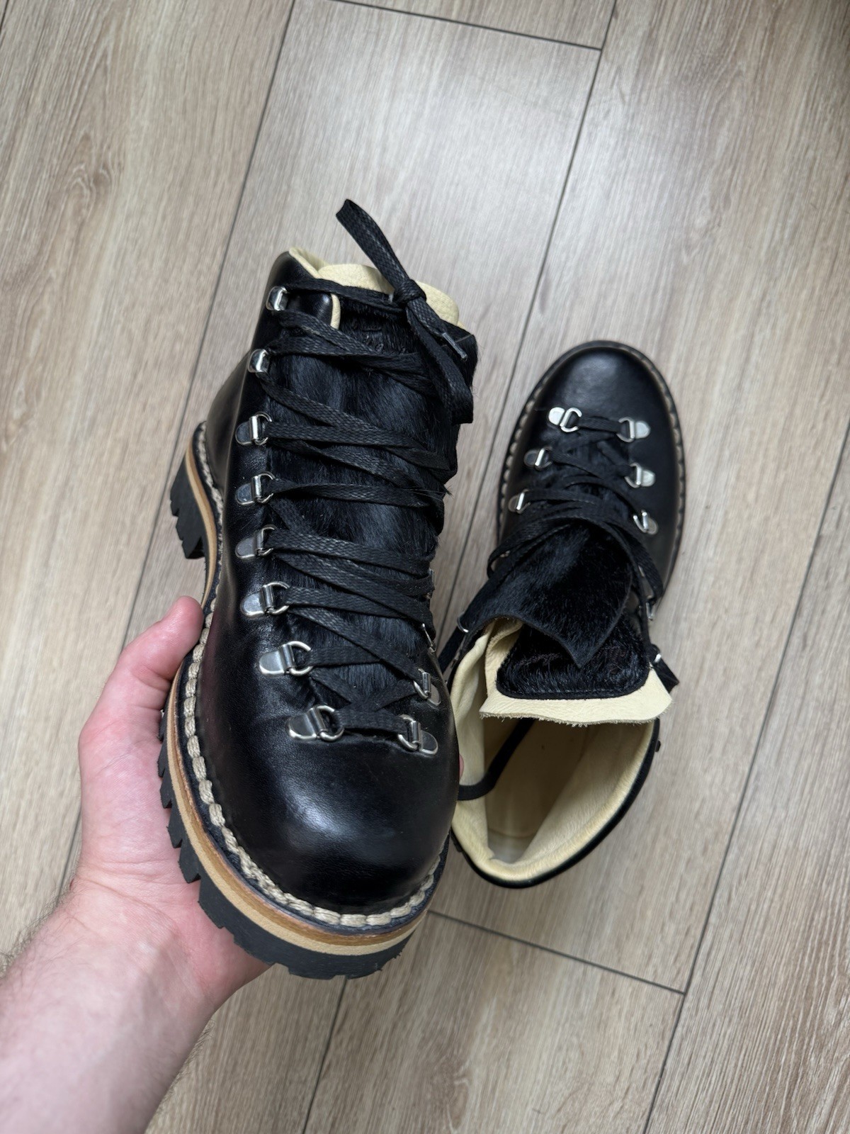 Luis Trenker Men’s Black Leather Lace-Up Ankle Hiking Boots US 8 EU 41 Vibram