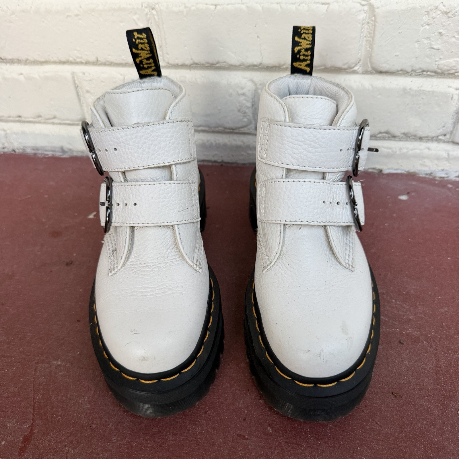 Dr. Martens Boots Devon Heart White Women’s Size 6 Platform Boots, Heart Buckles