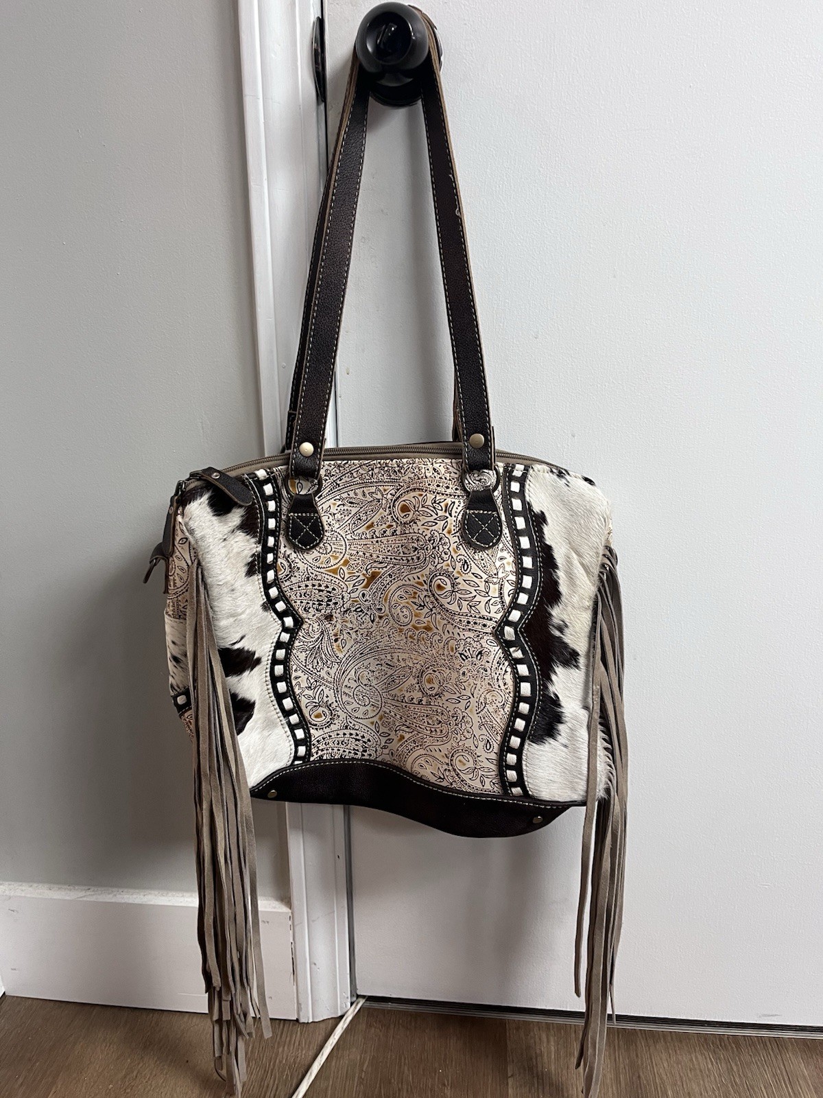Myra Bag Western Cowhide Leather Fringe Concealed Carry Purse Handbag