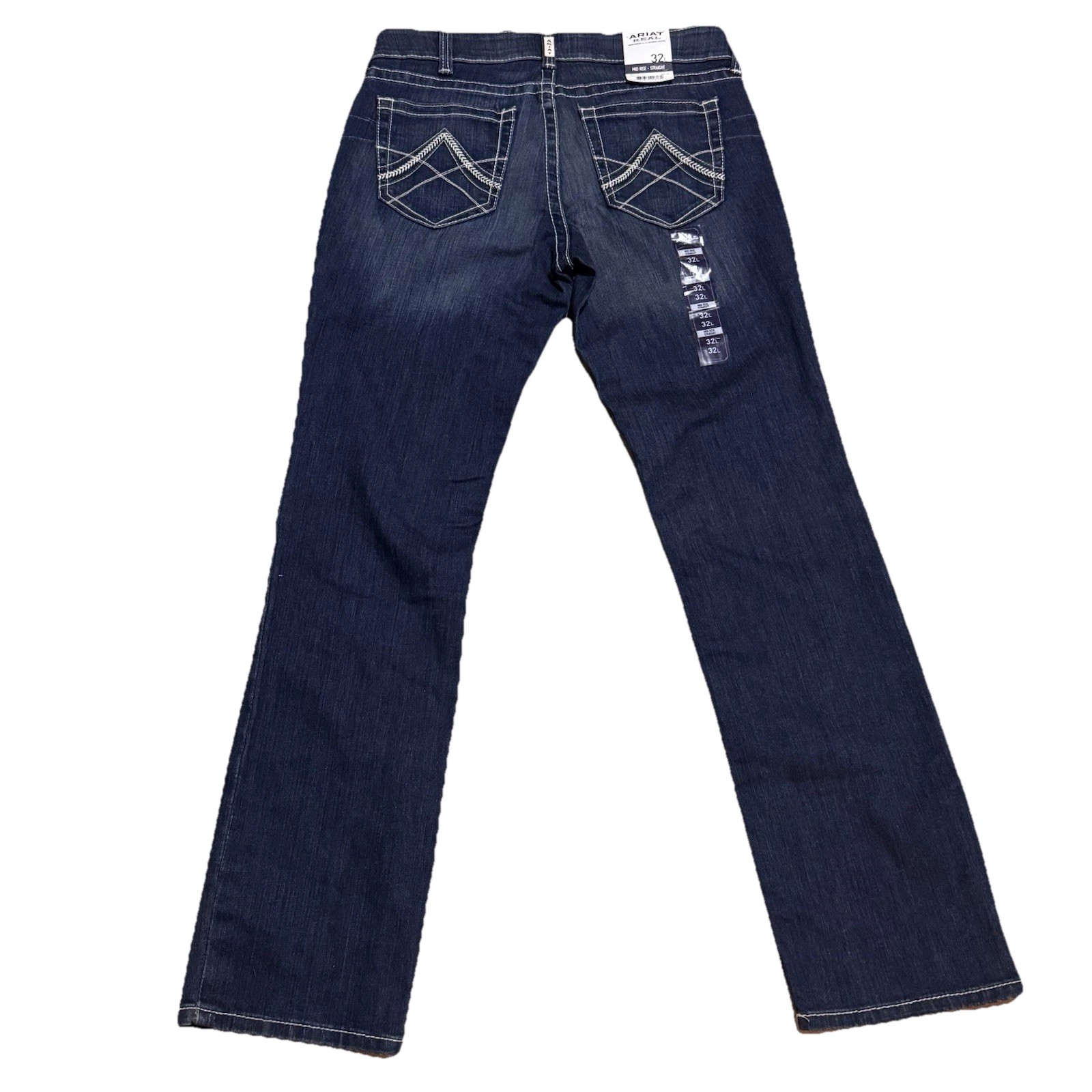 NWT Ariat REAL Womens Mid Rise Straight ICON OCEAN Blue Jeans 10017216 32 L