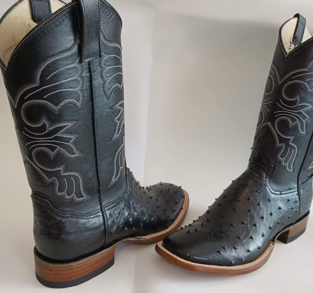 Mens New 100% AuthenticFull Quill Black Ostrich Cowboy Boots all sizes Available