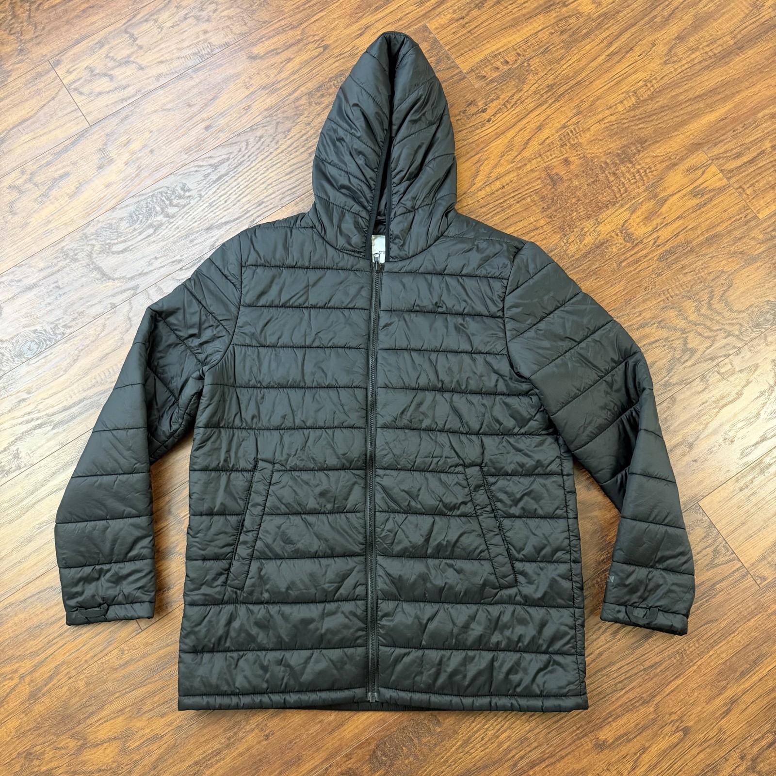 Stutterheim Jacket Mens XL Black Raincoat Hooded Quilted Full Zip Insulated