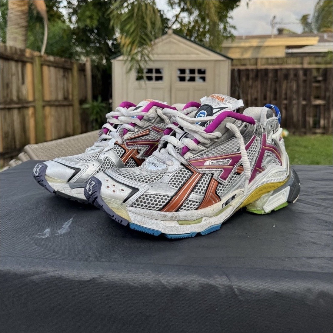 Balenciaga Runner Men’s Low Top Lace-Up Athletic Sneakers White Gray Pink Yellow