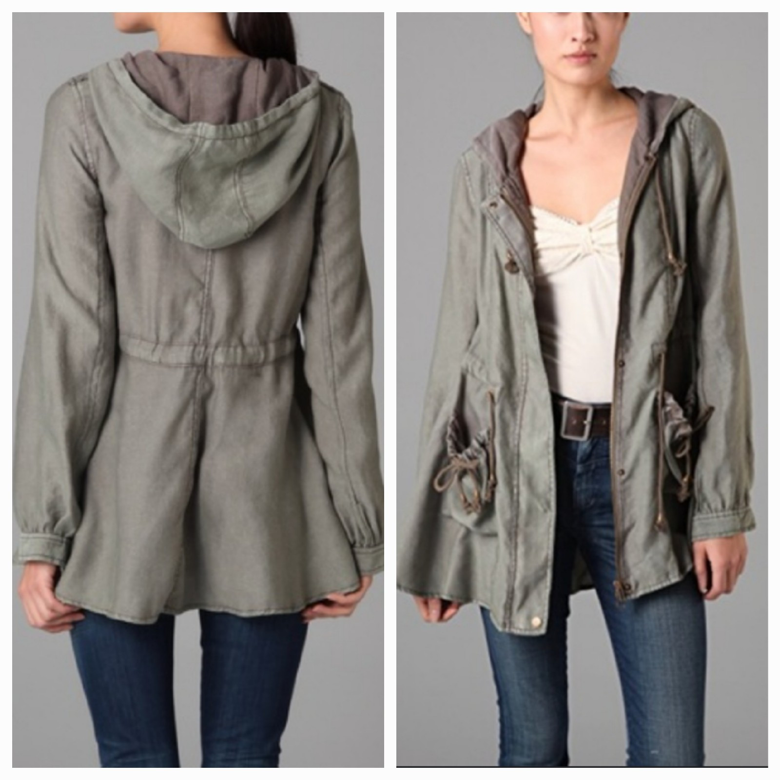 Free People Lightweight Mid Thigh Length Anorak Jacket Hoodie XS Olive Green
