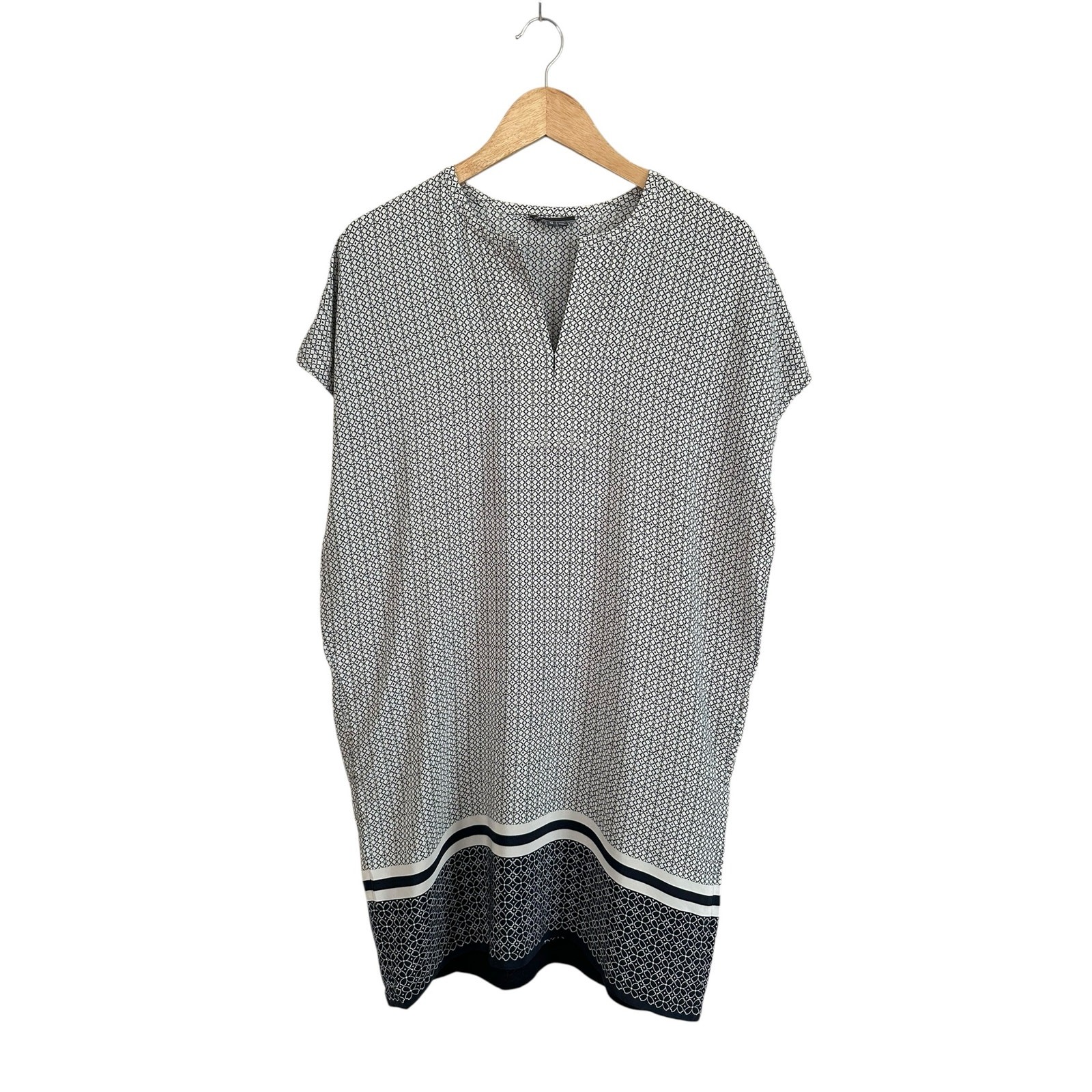 NEW Vince Silk Pockets Geo Trapunto Cap Sleeve Shift Tunic Dress Size Medium