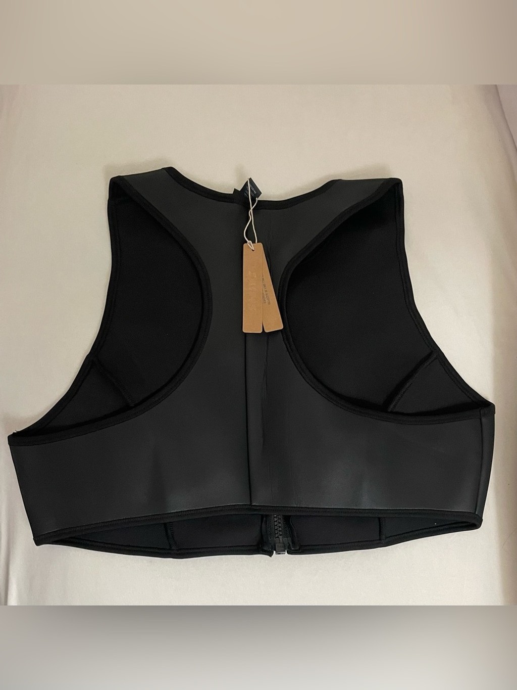 Skims Rubberized Scuba Swim Front-Zip High Neck Crop Bikini Top Onyx Black 2X