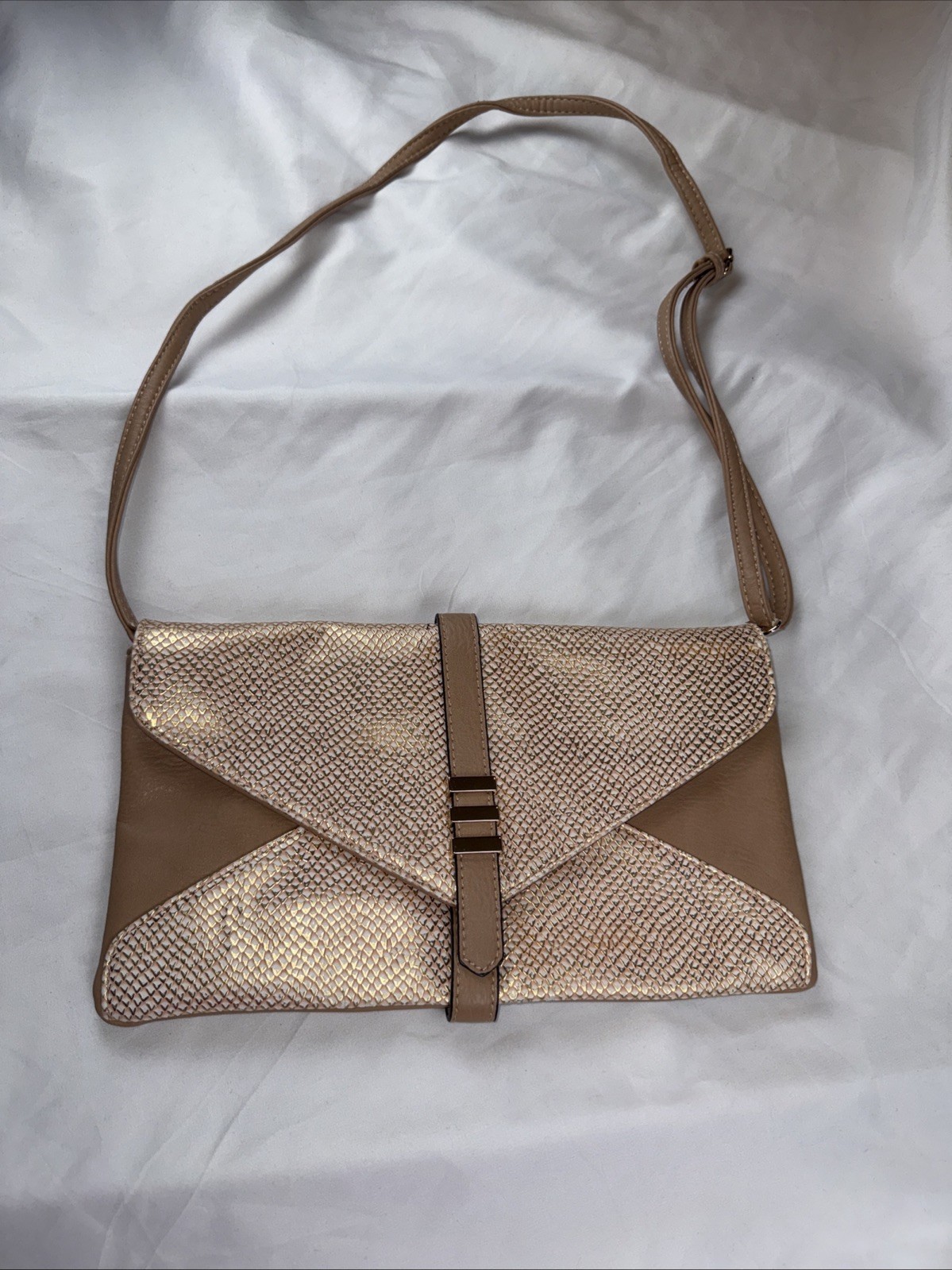 Melie Bianco Vegan Leather Clutch Shoulder Strap Envelope Handbag Rose Gold Bag