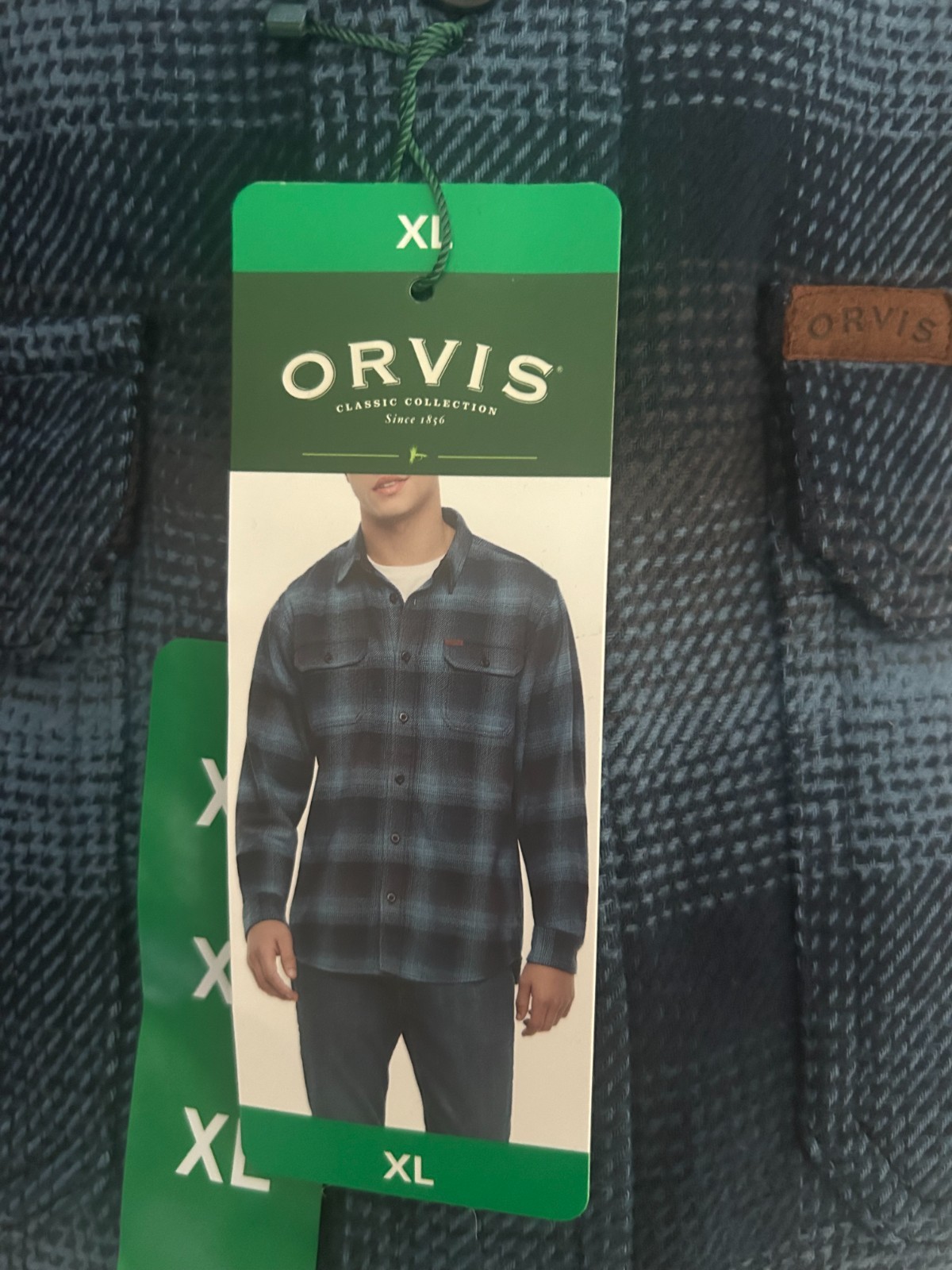 Orvis Men’s Flannel Shirt Regular Fit Heavyweight Cotton Plaid Blue Size XL