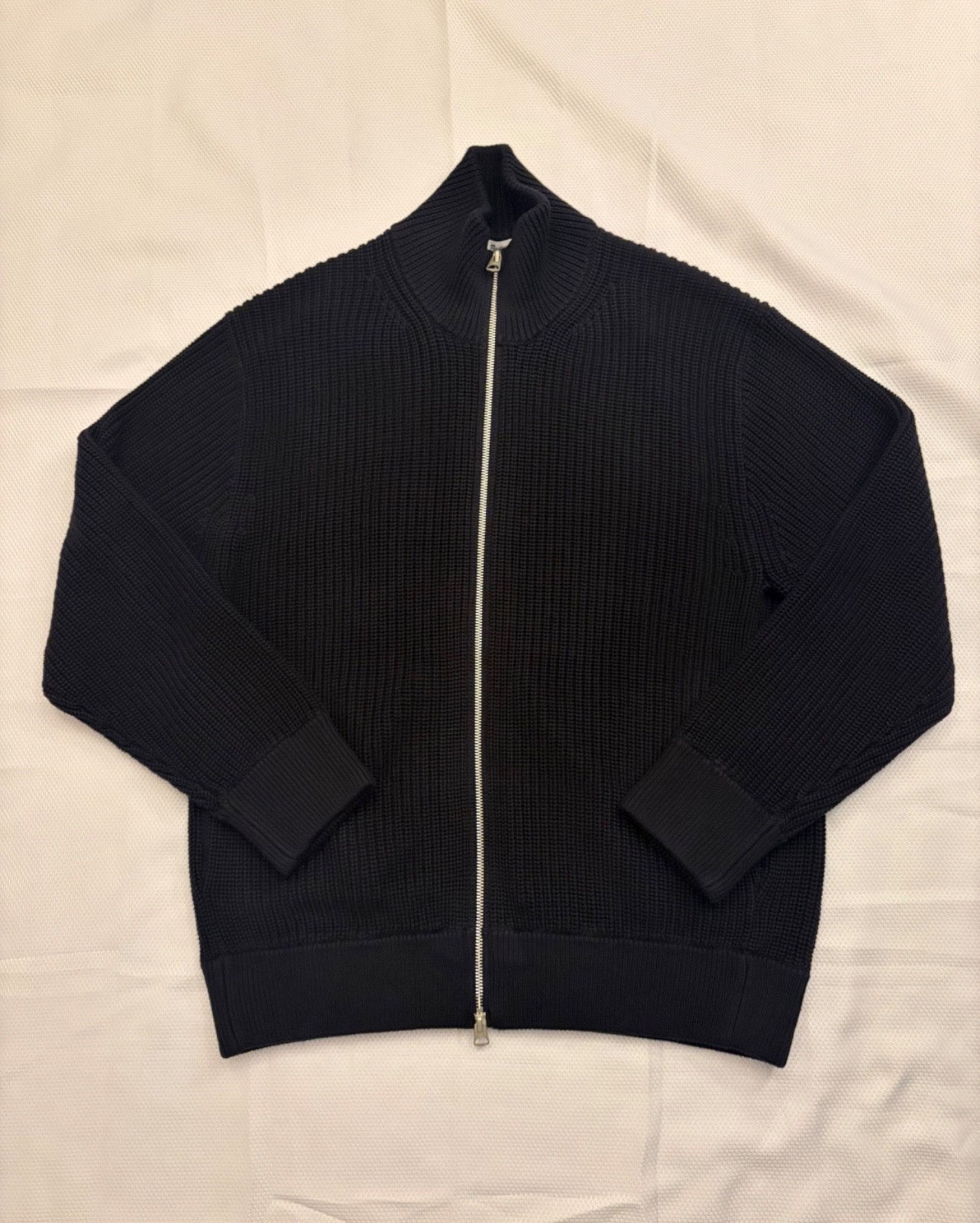 Madewell men’s Cotton Shaker-Stitch Full-Zip Sweater, Obsidian Blue, Size Large