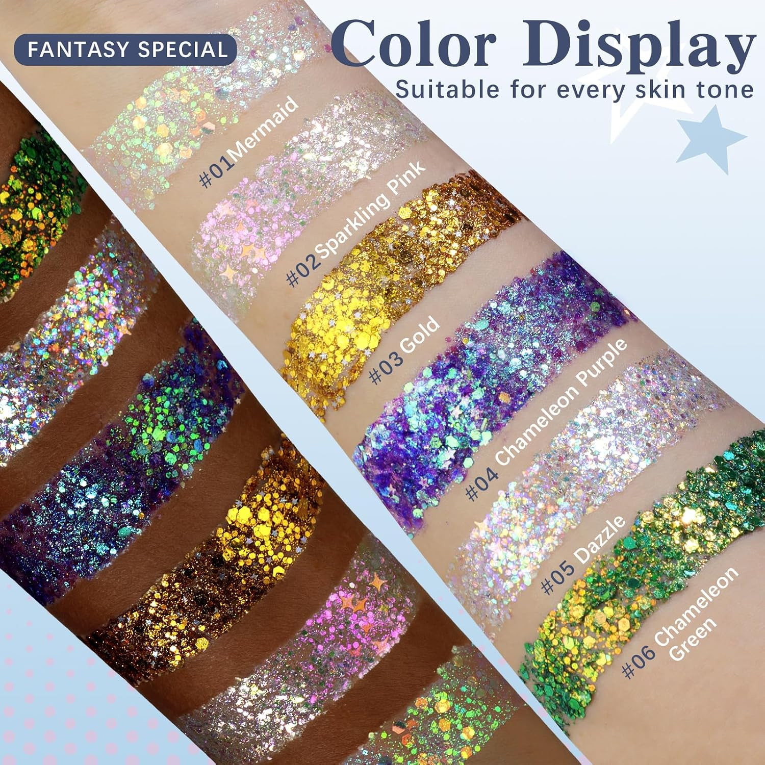 Gold Body Glitter Stick, Holographic Fairy Costume Makeup Face Hair Glitter Stic