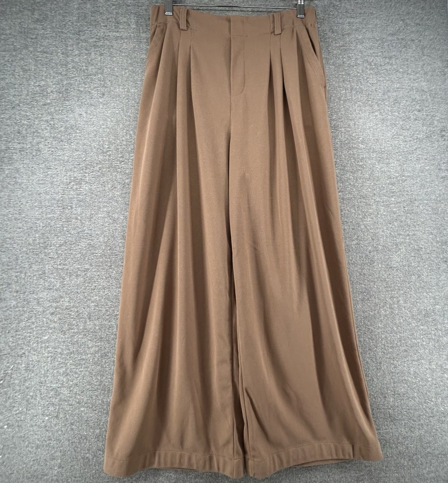 Halara Wide Leg Pleated Pants Women Sz Large Elastic Waist Brown Casual Pull On