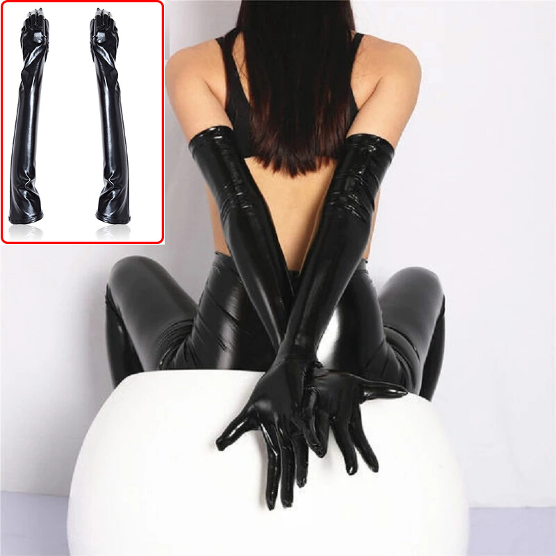 Patent Leather Wet Look Arm Length Gloves Opera Gloves Woman Roleplay Woman New