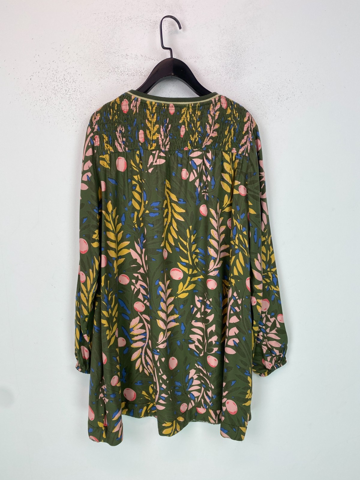 Brakeburn Green Floral Print Smock Top Round Neck Long Sleeve Pockets UK 8