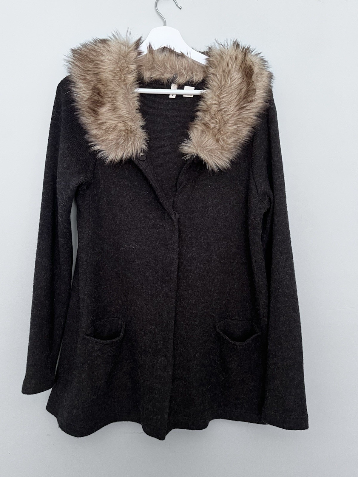 Anthropologie Moth Heathered Slate Sweater Coat Dark Charcoal Gray Size M