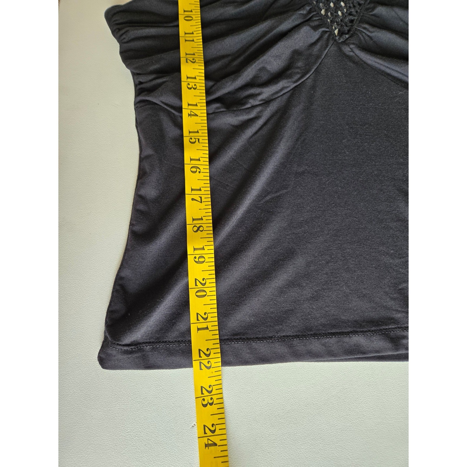 Robert Rodriguez Black Ruched Crochet Cutout Top Size M Y2K Glam Clubwear Chic