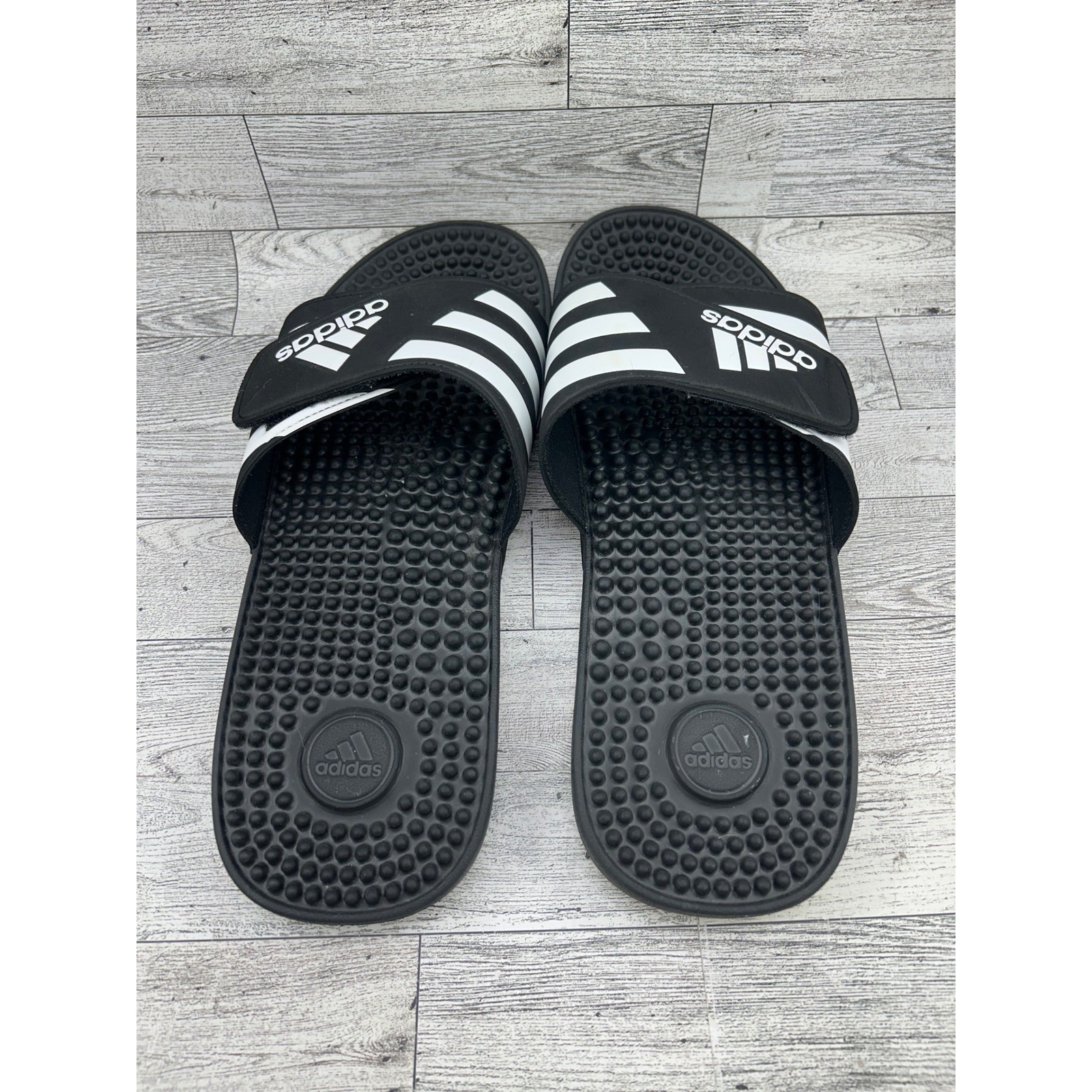 Adidas Adissage Men Black White Massage Footbed Slide Sandals F35580 Size 12