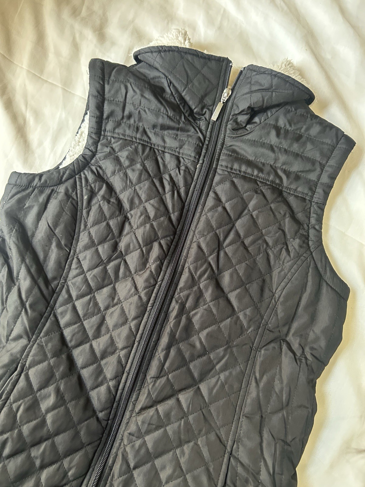 Ambiance Outdoor Black Puffer Vest Lined Furr Quilted Zip Up Women Small VTG EUC