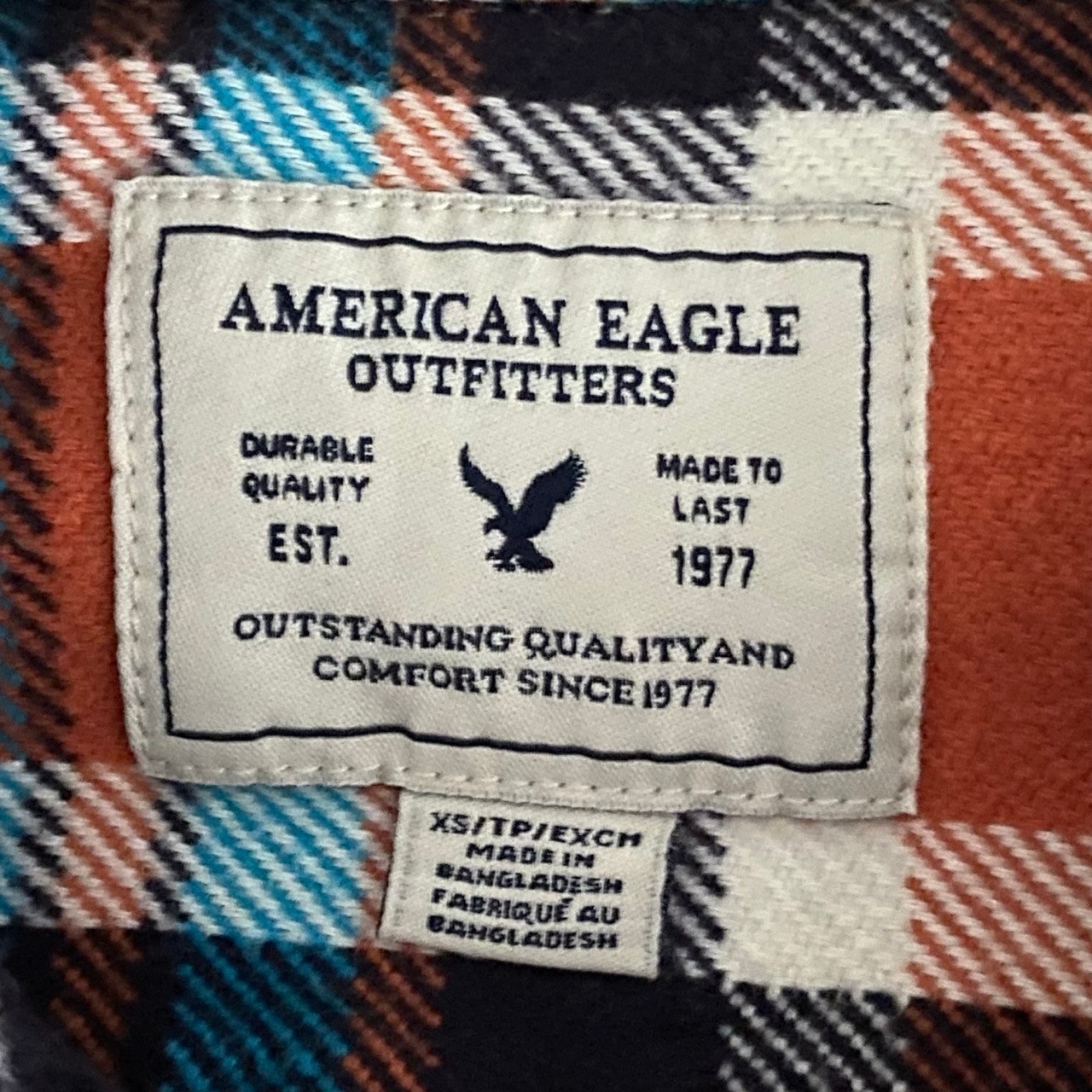 American Eagle Outfitters Plaid Flannel Button Up Shirt Shacket Orange Blue XS