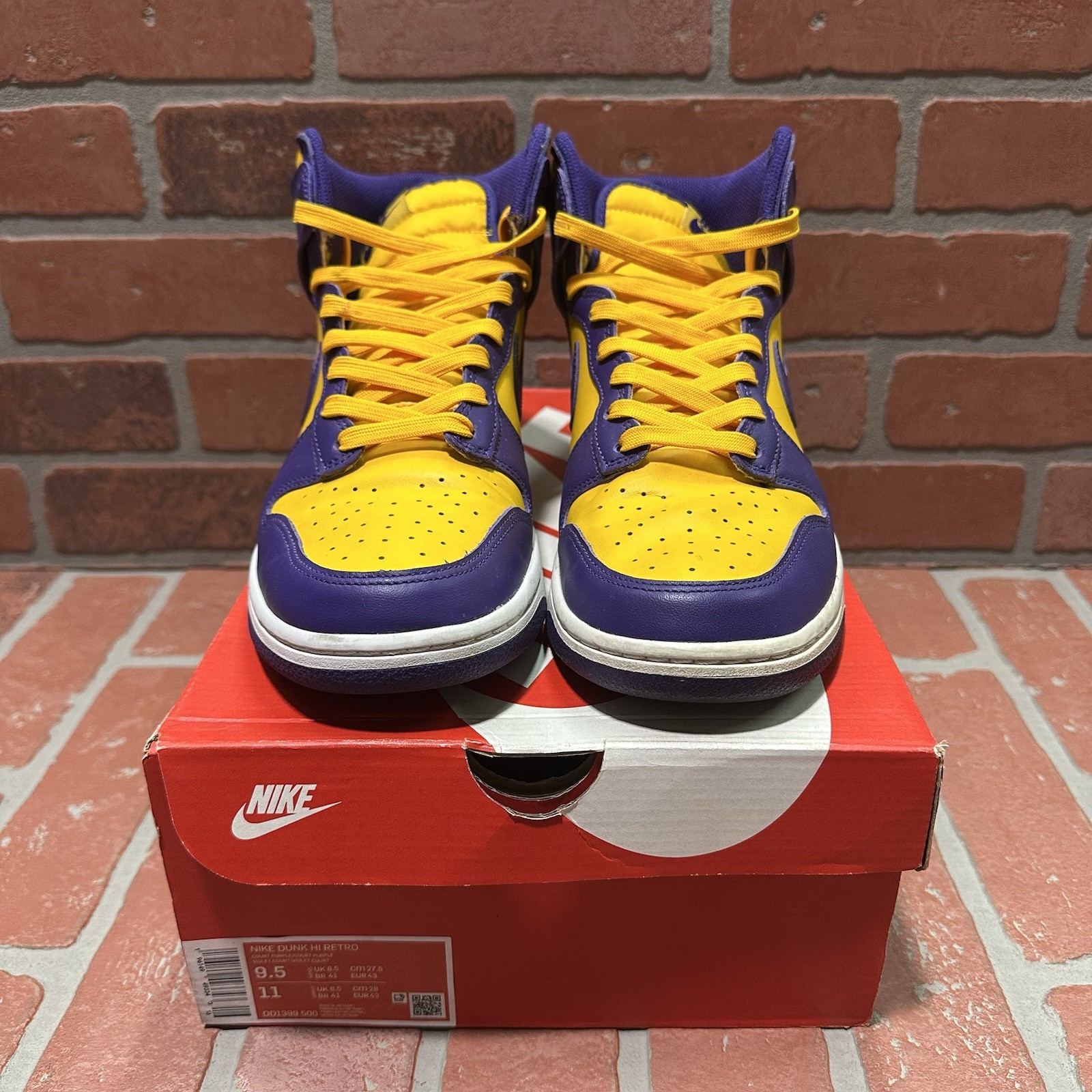 NIKE DUNK HIGH RETRO LAKERS YELLOW PURPLE SHOE DD1399 500 SZ 9.5 (ABS)
