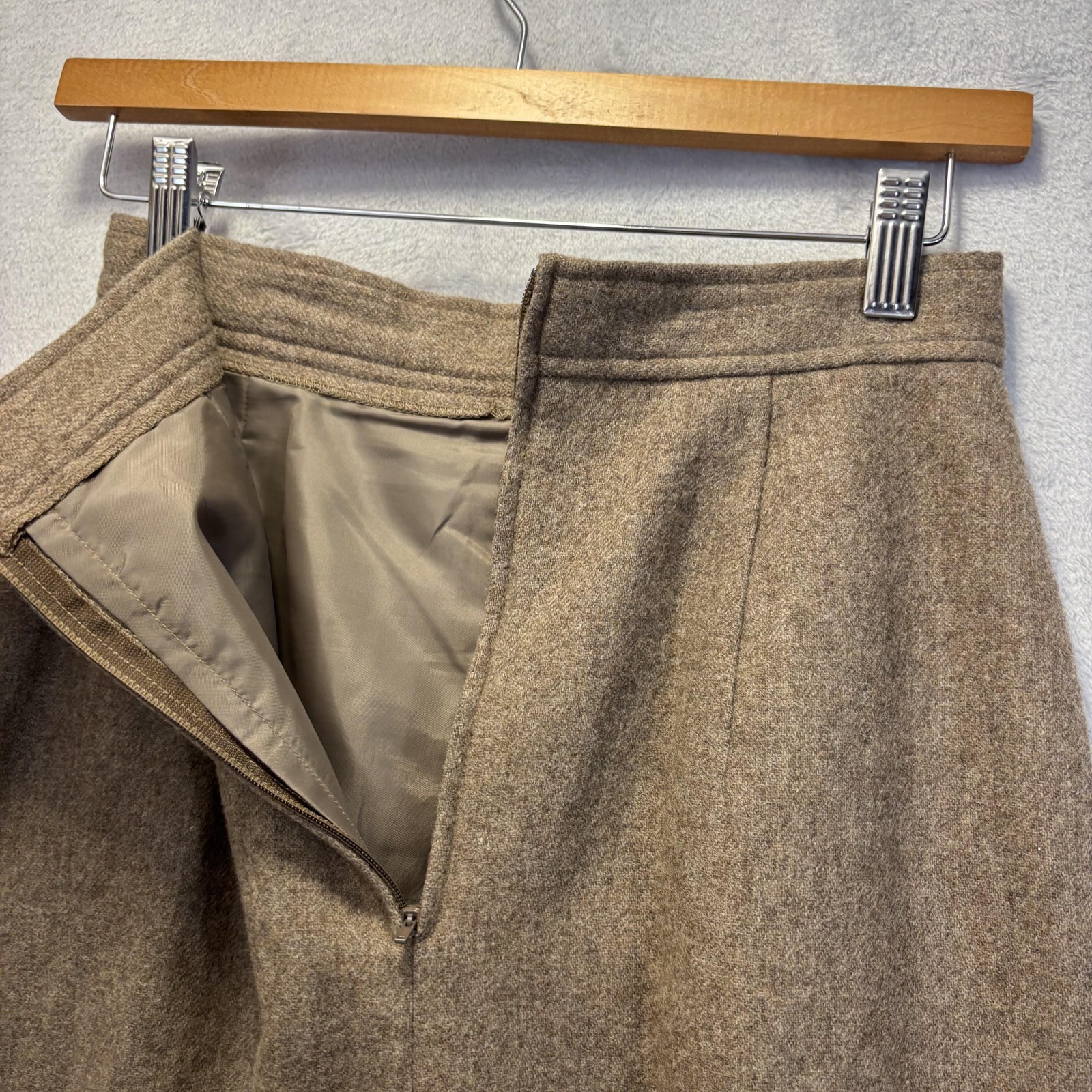 Vintage Tweed Wool Pleated A Line Skirt Medium 9 Brown Midi Slit Academia Office