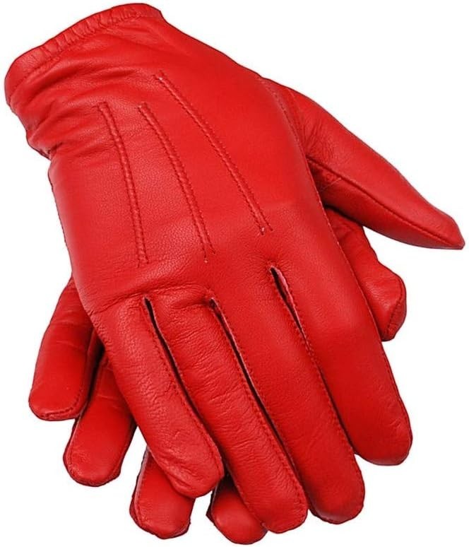 Beautiful Thin Leather Gloves Red Color For Police Search Driving Size Large