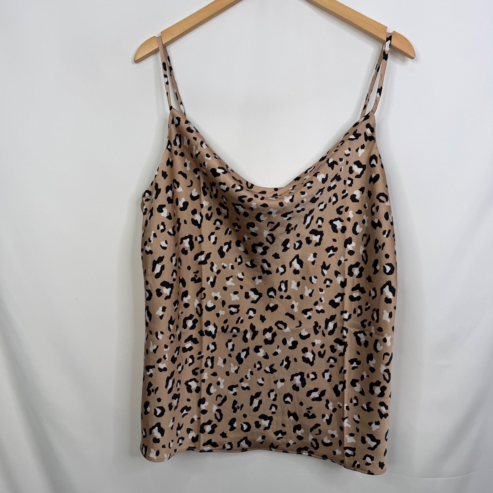 Skies Are Blue Leopard Print Cowl Neck Satin Camisole Top Tan XL NWT
