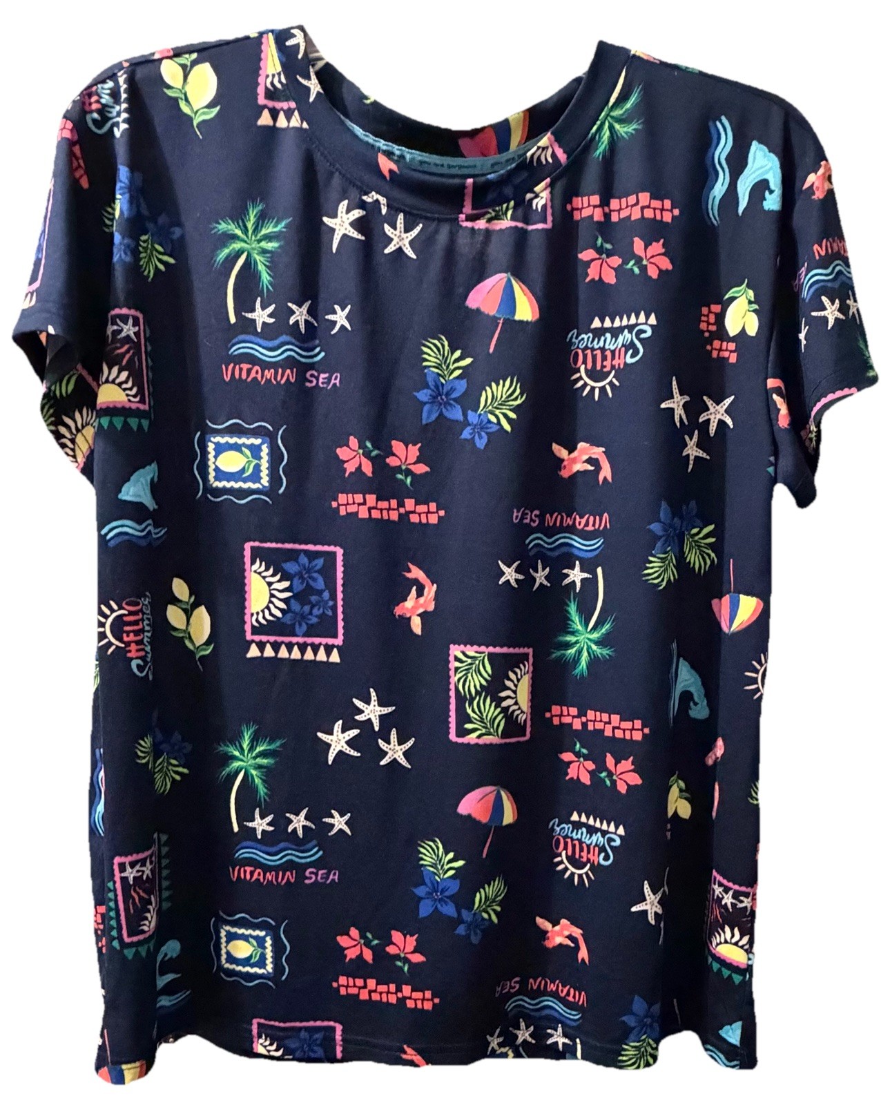 NWT Joyspun Dreamy Soft Pajama Set Medium Tropical Blue Pockets Loungewear