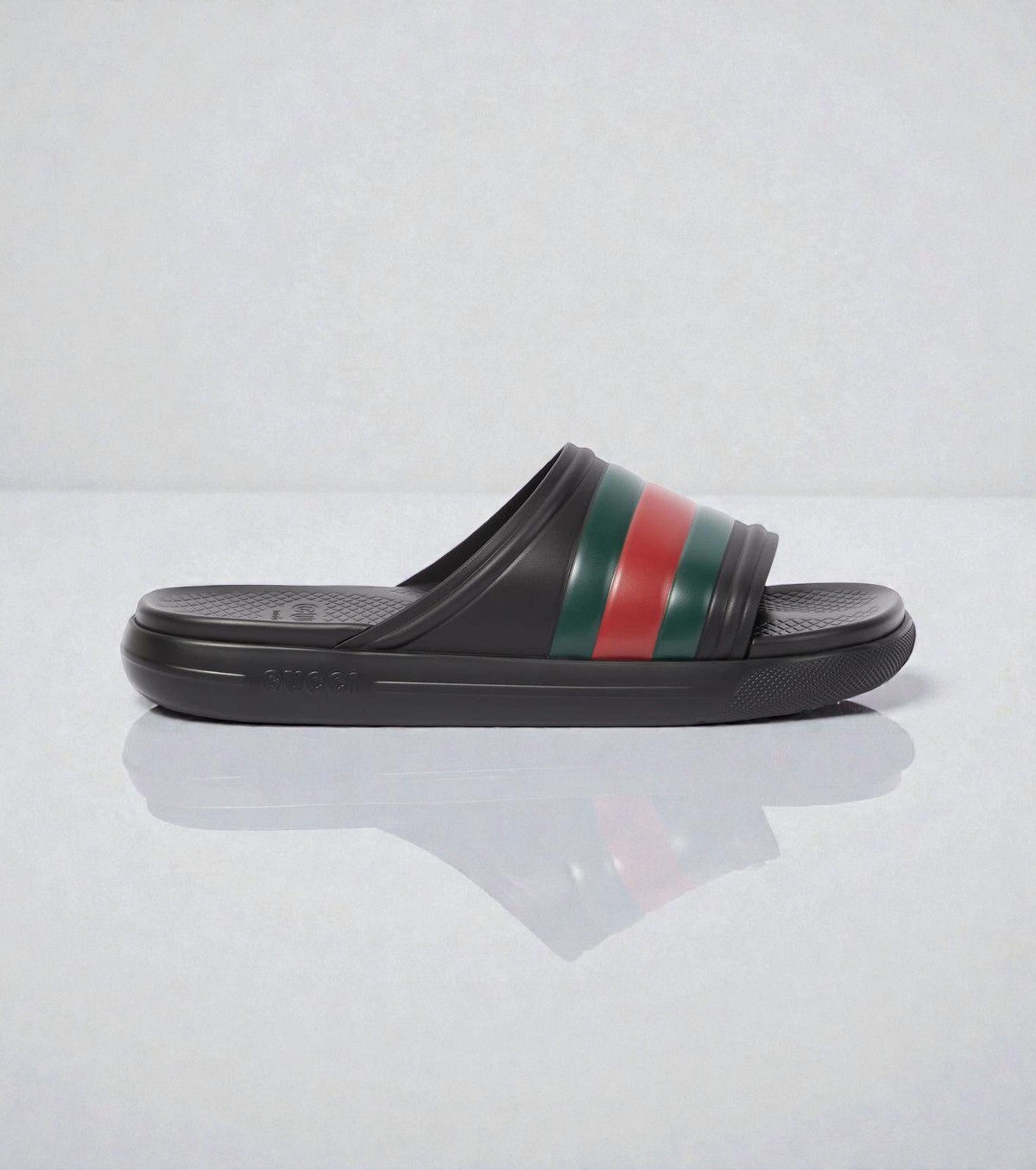 NIB Gucci Black Green Red Web Rubber Slides Sandals Authentic Size US8.5 UK8