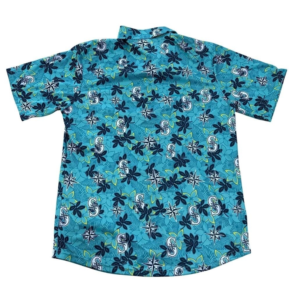 Seattle Mariners Men’s Floral Hawaiian Button Down Shirt Short Sleeve Medium SGA