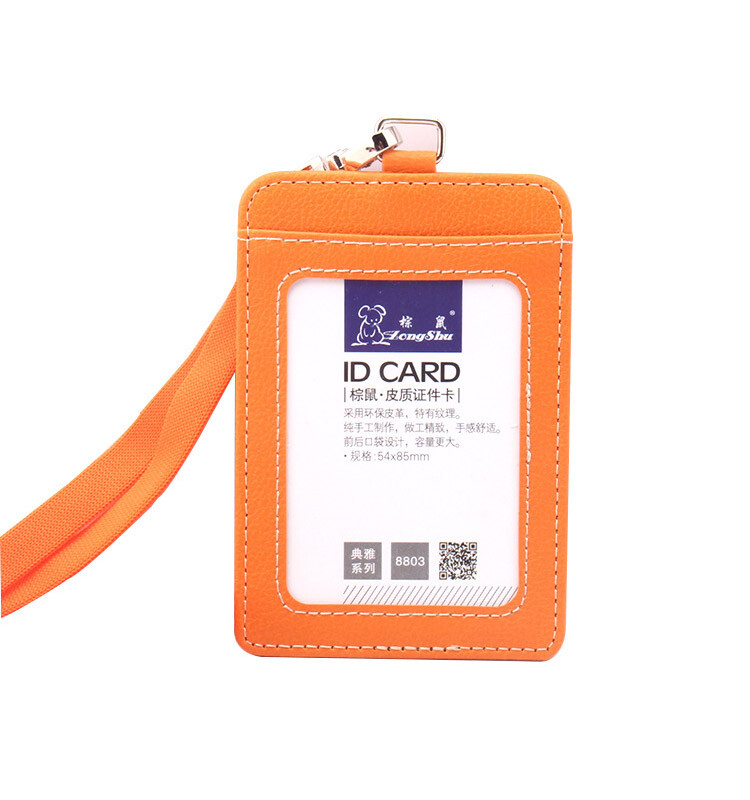 ID Badge Card Holder Pu Leather Vertical Clip Neck Strap Lanyard Necklace Case