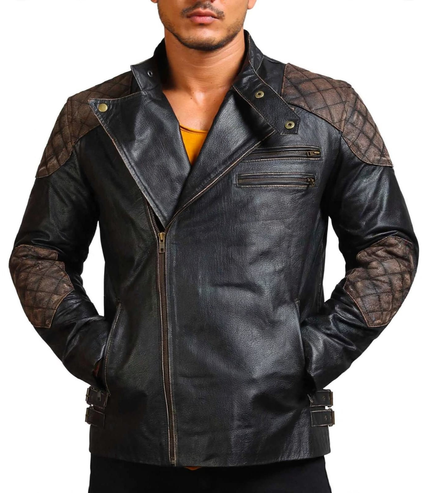 Mens Skull & Bones Ride Handmade Motorcycle Distressed Cowhide Leather Jacket
