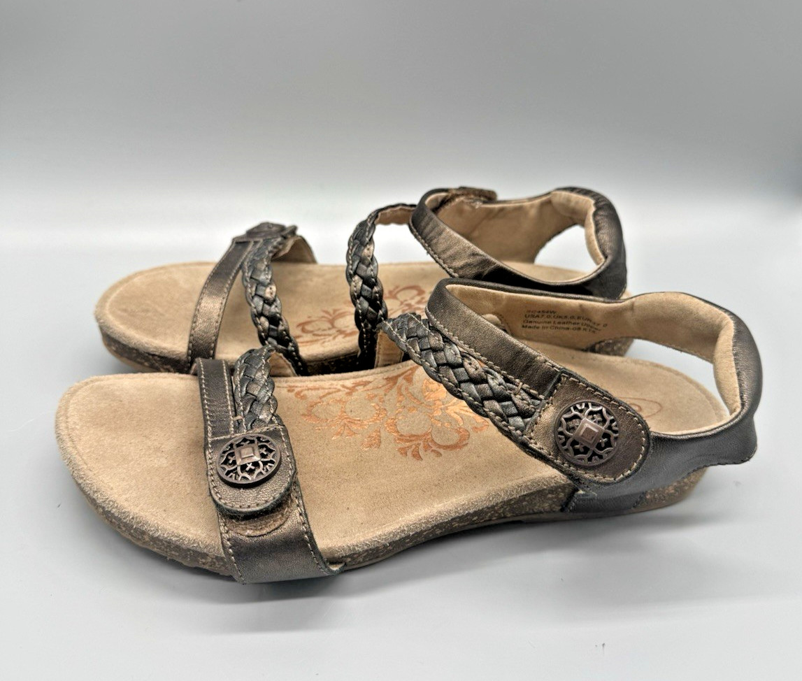 Aetrex Jillian Braided Strap Sandals Copper / Gunmetal Womans sz 7 Orig $140