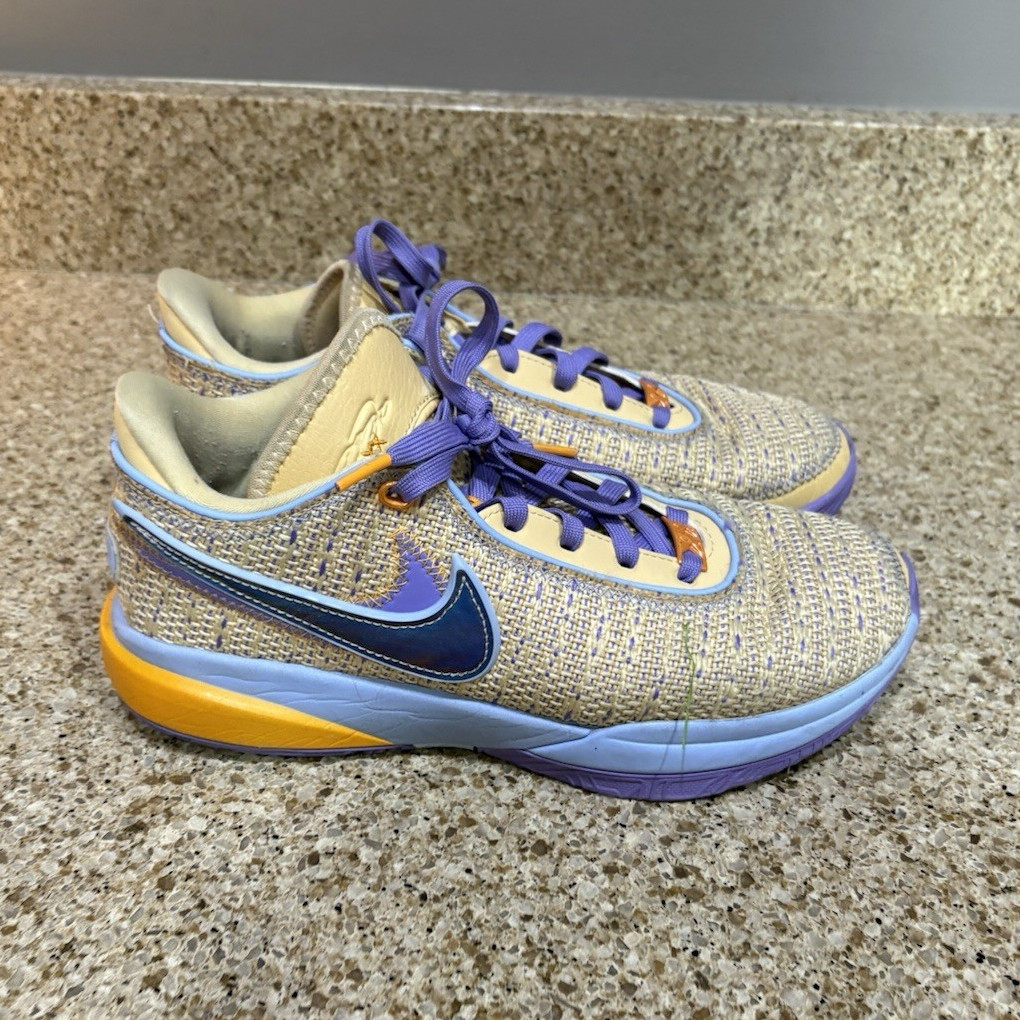 Nike LeBron 20 GS Youth Basketball Sneakers 7Y Beige Purple Orange DQ8651-200