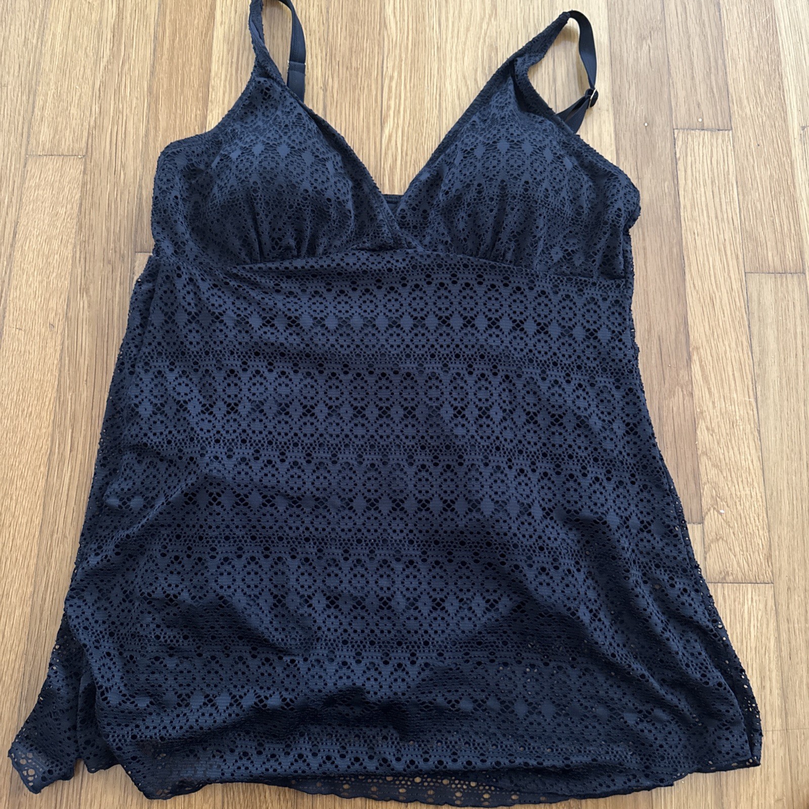Black Alisha Levine Plus Size Swim Dress Swimsuit Crocheted Overlay 20W SEXY
