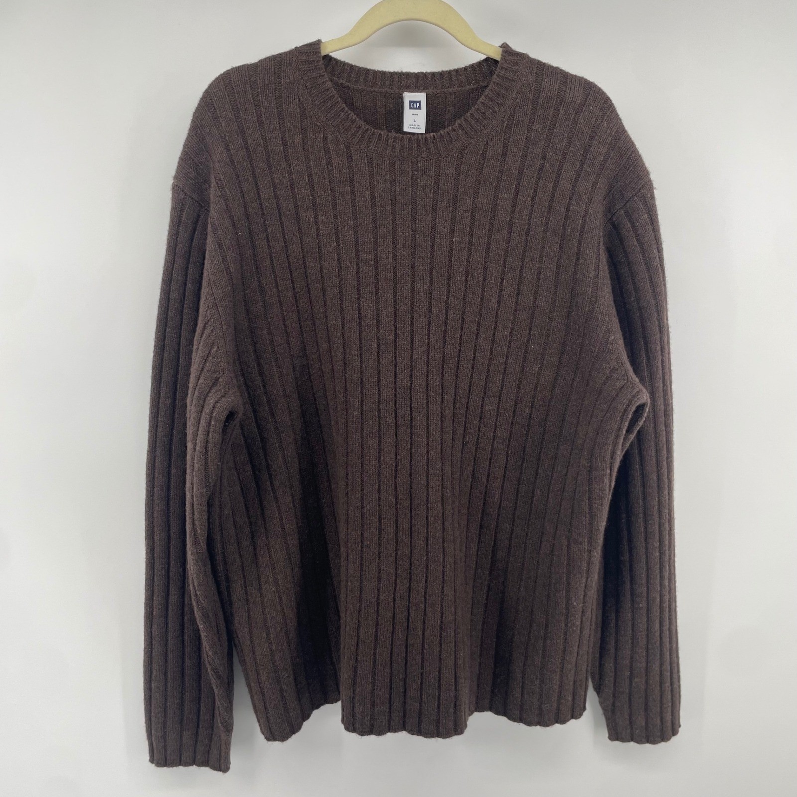 Gap Vintage Sweater Mens Large Brown Lambswool Ribbed Knit Crewneck Winter Warm