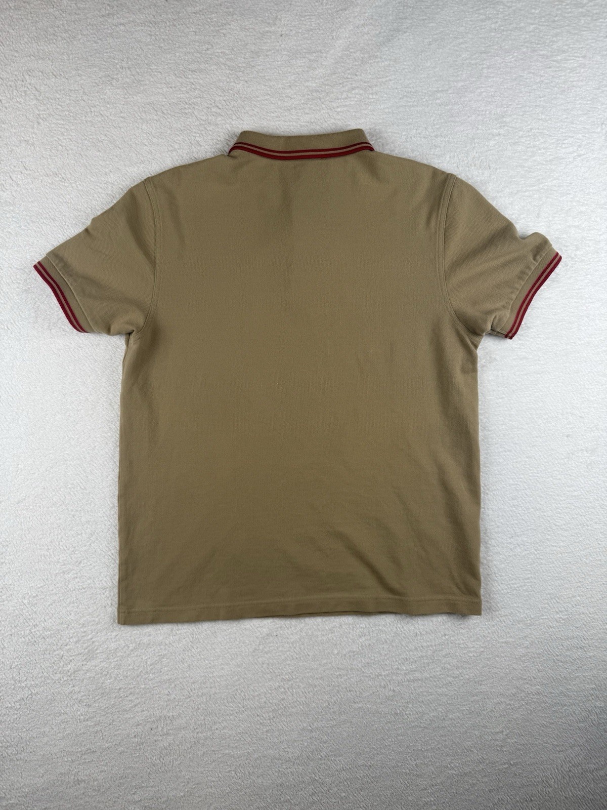 Fred Perry M12 Twin Tipped Summer Polo Shirt Tan/Red Size Men’s Large