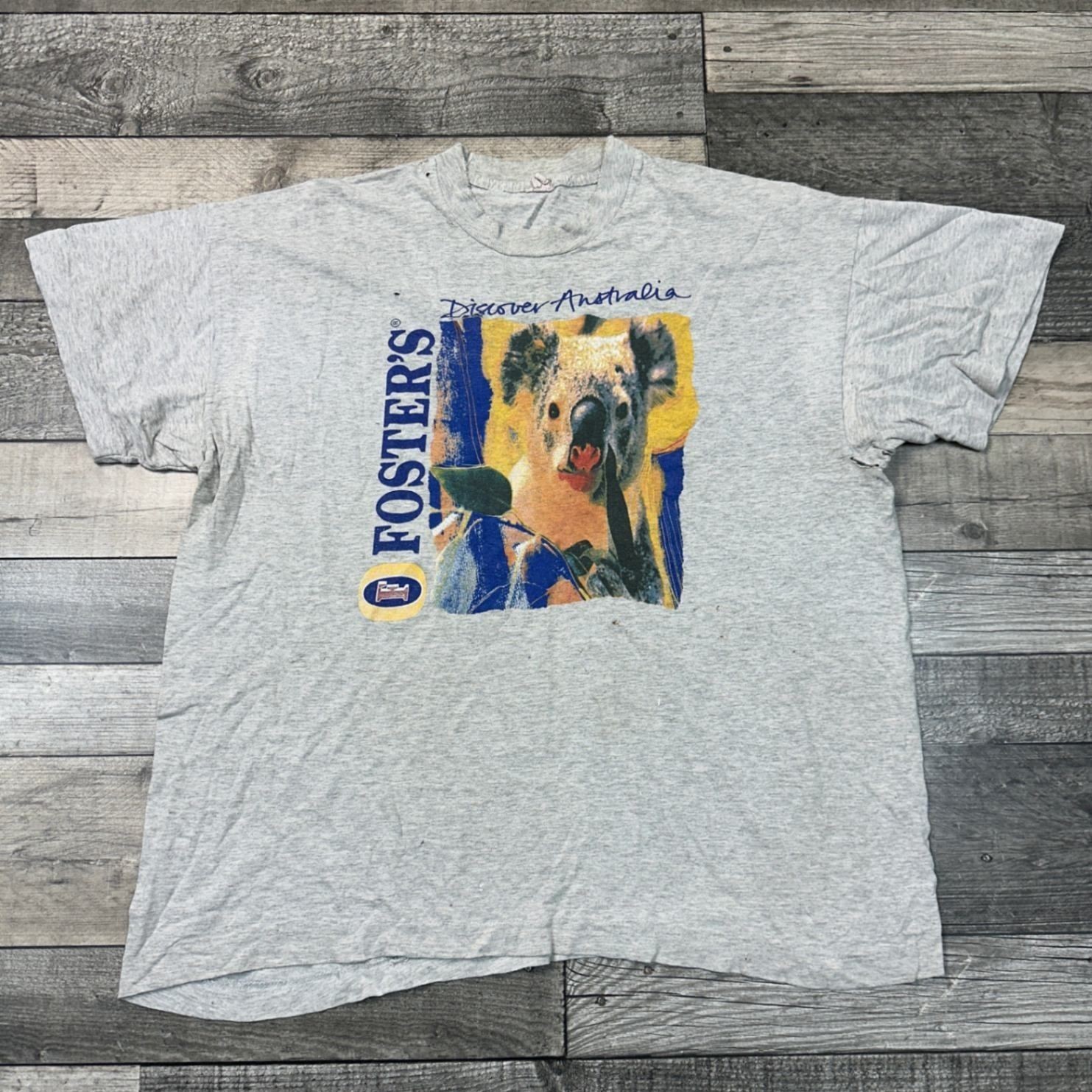 Foster’s Vintage Koala Discover Australia Graphic T-Shirt Grey Mens Small