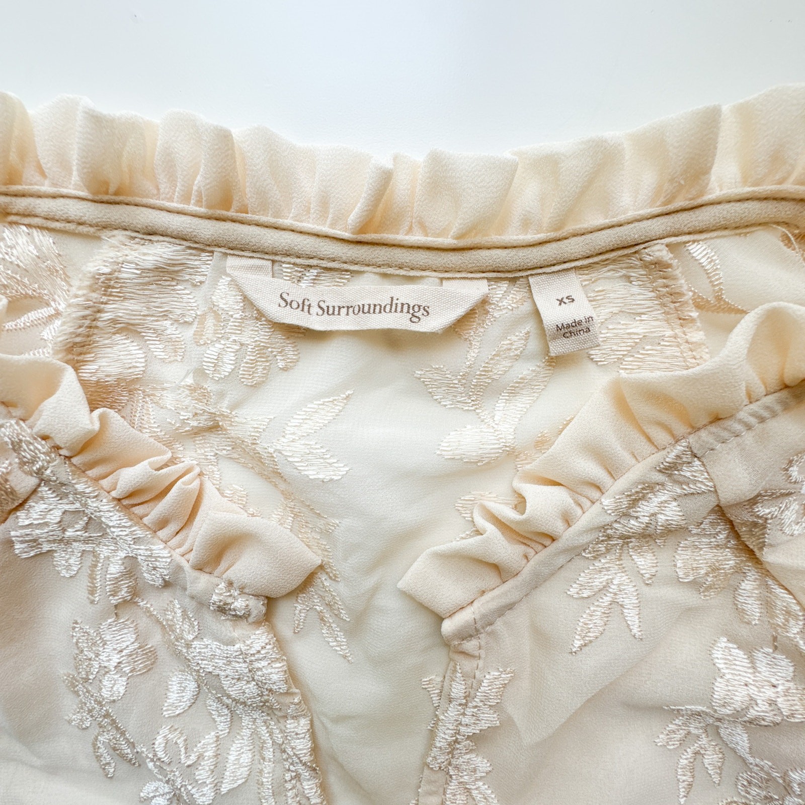 Soft Surroundings Ivory Embroidered Sheer Tunic Blouse XS Romantic