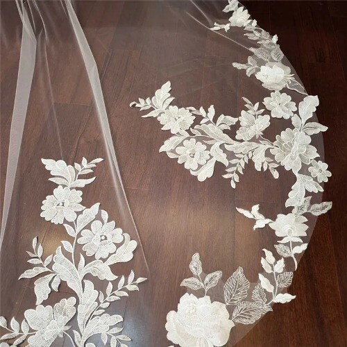 Floral Lace Wedding Veil Bridal with Comb 3 Meters Long Single Tier Head Veil