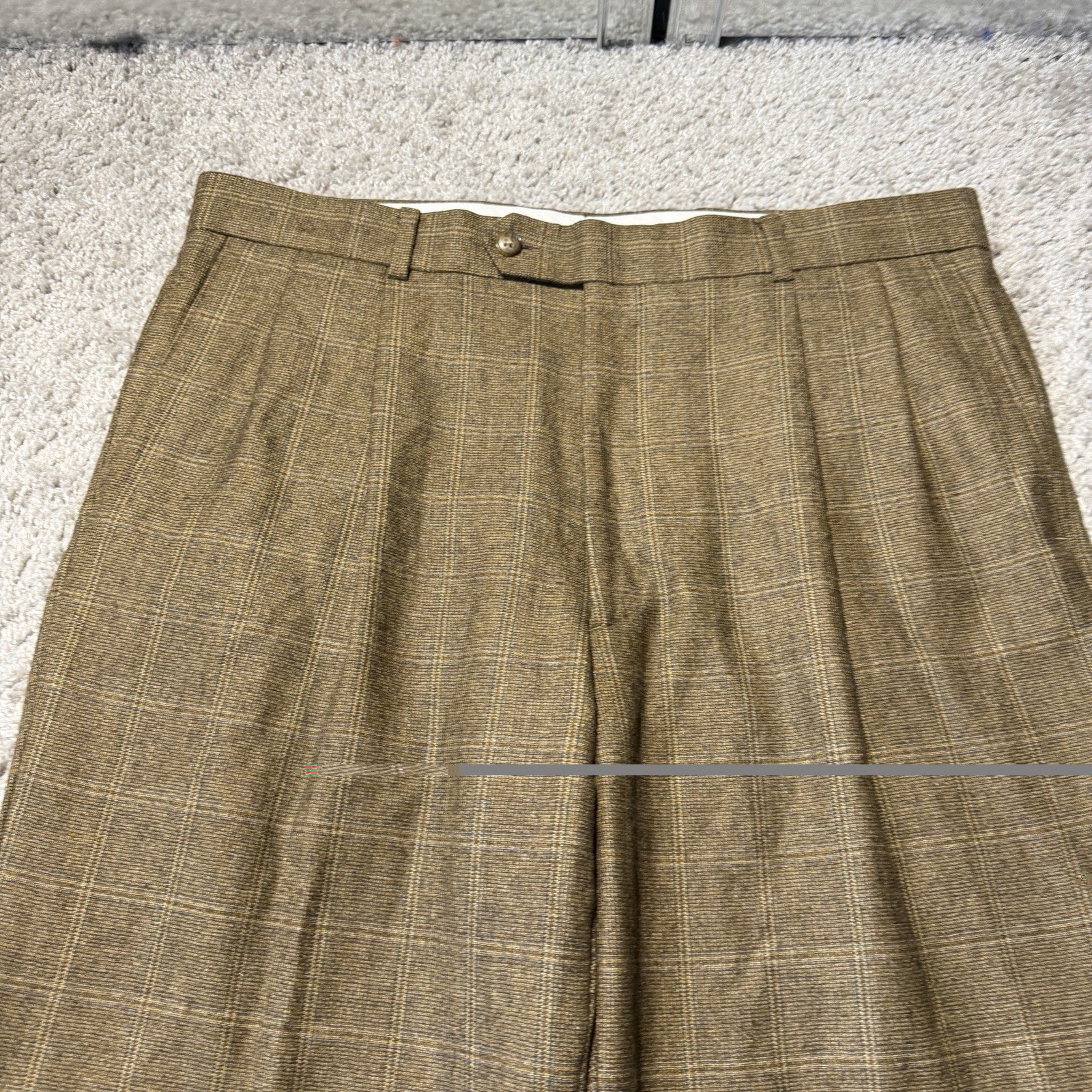 Vintage Haspel 100% Wool Cuffed Trousers Mens 36×30 Brown Plaid Dress Pants